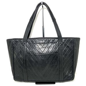 Vintage Chanel Leather Chevron Quilt Tote Bag Shoulder Bag Made In Italy